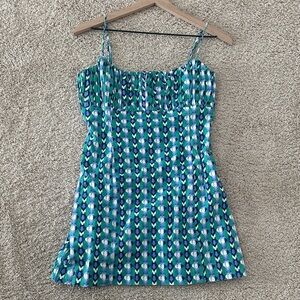 Maeve Anthropologie Blue/Green Linen Lined Mini Dress Women’s Size 8
